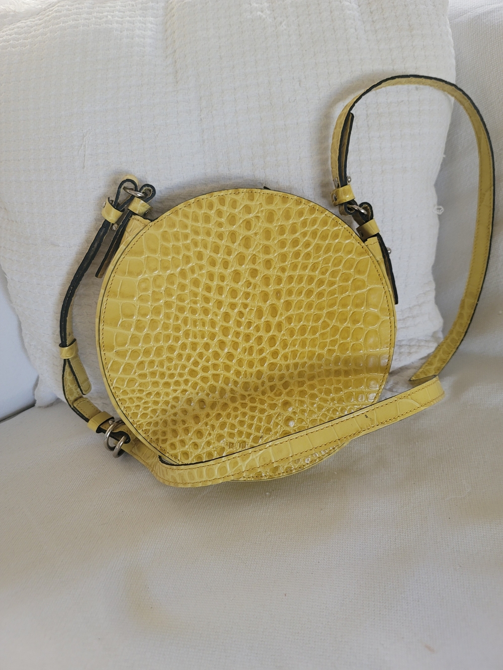 Prüne Yellow LEATHER Croc-Embossed Round Crossbody Bag